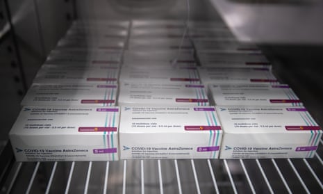 Boxes of the AstraZeneca Covid vaccine sit in a fridge at Ashton Gate Stadium in Bristol