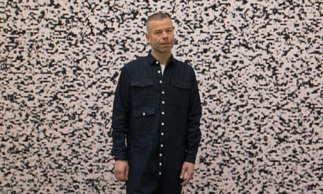 Wolfgang Tillmans with his work Sendeschluss/End of Broadcast V, 2014 at Tate Modern.