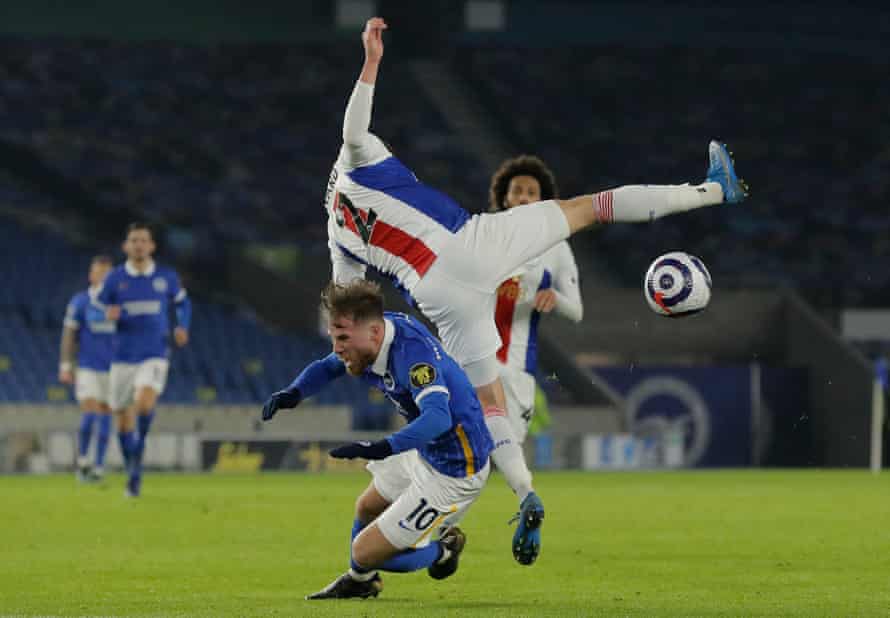 Alexis Mac Allister clashes with Joel Ward during Brighton’s defeat by Crystal Palace last month.