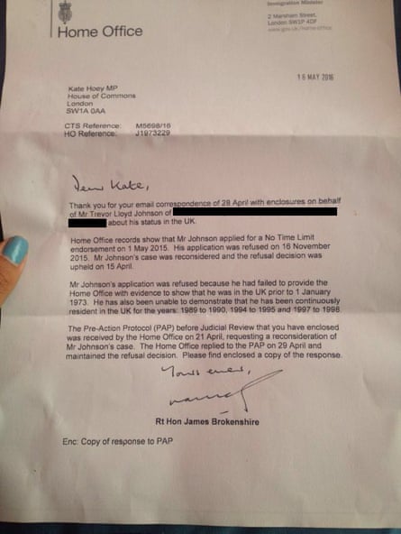 The letter send by James Brokenshire to Kate Hoey