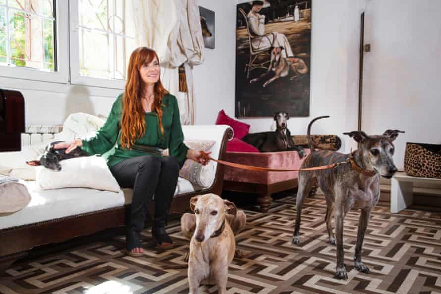 Klea Levin with rescued greyhounds