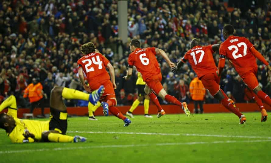 Lovren and his team-mates celebrate the fourth goal.
