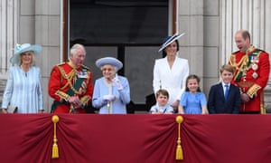 2022: Queen Elizabeth II, stands with Camilla, Duchess of Cornwall, Britain’s Prince Charles, Prince of Wales, Britain’s Prince Louis of Cambridge, Britain’s Catherine, Duchess of Cambridge, Britain’s Princess Charlotte of Cambridge, Britain’s Prince George of Cambridge and Britain’s Prince William, Duke of Cambridge, stand to watch a special flypast from Buckingham Palace balcony following the Queen’s Birthday Parade, the Trooping the Colour, as part of Queen Elizabeth II’s platinum jubilee celebrations, in London on June 2