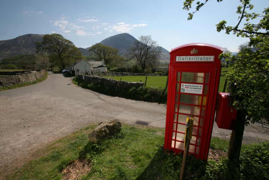 A defibrillator phone box in the Lake District, Cumbria.