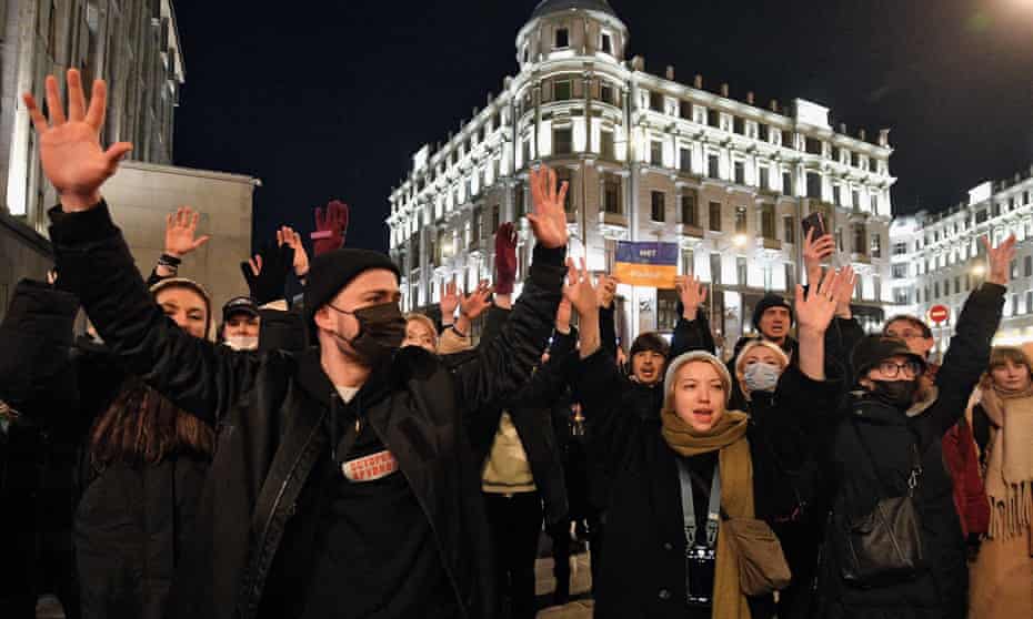 Russians protest in Moscow against the war in Ukraine.