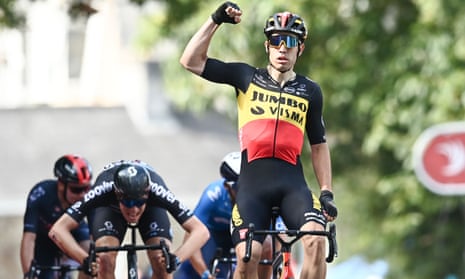 Wout van Aert of Jumbo-Visma wins the first stage of the Tour of Britain in Cornwall