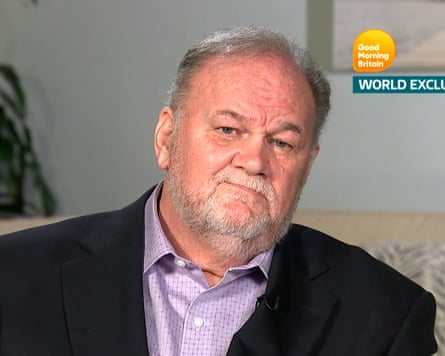 Thomas Markle head and shoulders shot with Good Morning Britain logo in the background