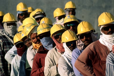 Construction workers on natural gas refinery site south of Doha, Qatar