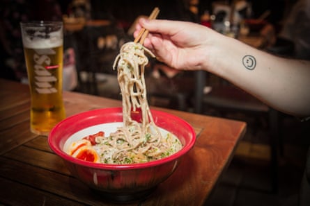 The Bone Daddies Cheddar Breakfast Ramen with Ivan Orkin in London.