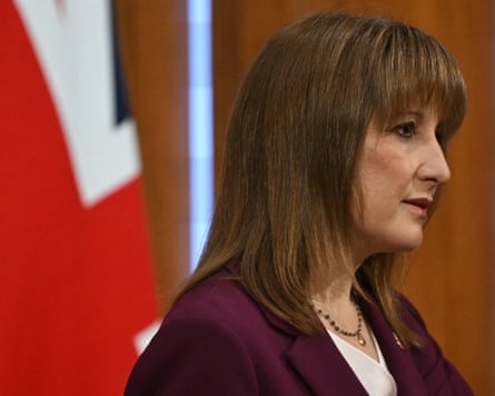 Rachel Reeves delivers a speech in the media briefing room of 9 Downing Street.
