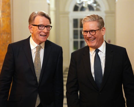 Keir Starmer with Peter Mandelson in February during a welcome reception at the ambassador’s residence in Washington.