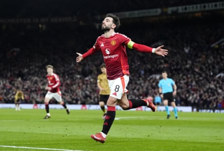 Bruno Fernandes wheels away to celebrate.