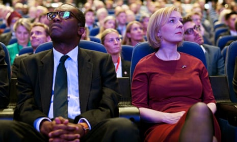 The chancellor, Kwasi Kwarteng, and the prime minister, Liz Truss, at the Conservative party conference in Birmingham.