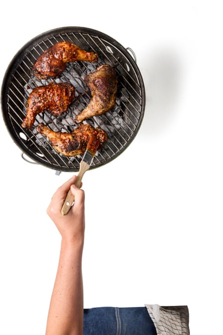 07b Felicity Cloake’s piri piri chicken. Grill the chicken … Prepare the barbecue, if using. Arrange the chicken on a lightly greased grill and cover. Cook for 35 minutes, turning once, then check. Once it’s almost done, brush with the piri piri sauce and grill, lid off, for about another 10 minutes, until cooked through. 8 … or roast Alternatively, heat the oven to 200C (180C fan)/390F/gas 6 and bake the chicken in a roasting tin or tray for about 35 minutes, until cooked through, basting with its juices occasionally. Heat a griddle pan to medium hot, brush the chicken with the piri piri and grill for a few minutes on each side, until just starting to char.