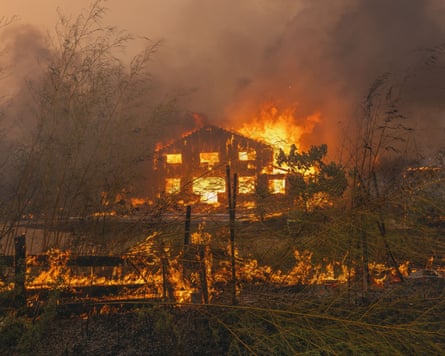 A house succumbs to wildfire near the Arcachon Basin, Gironde.