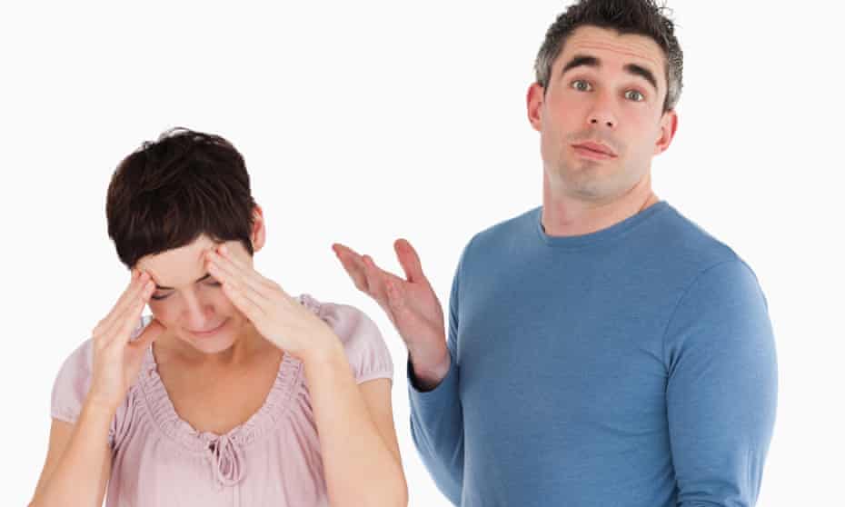 Wife crying while her husband is wondering why