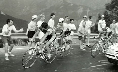 Gianni Bugno leading Miguel Indurain and Luc Leblanc up Alpe d’Huez.