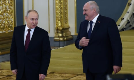Vladimir Putin, left, and Alexander Lukashenko in the Kremlin on Thursday