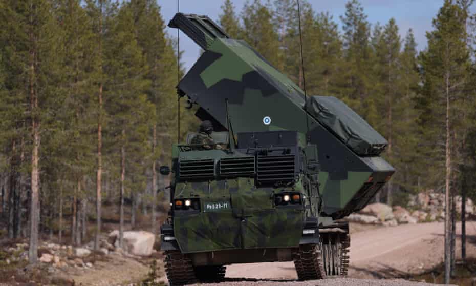 An M270 MLRS heavy rocket launcher of the Finnish military