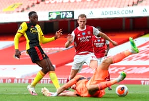Watford’s Danny Welbeck scores their second.