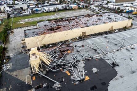Damage to a building is seen on Wednesday in Montebello, California, after a tornado.