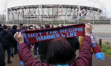 West Ham fans protest against the board in February.