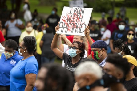 A rally to protest the shooting of Ahmaud Arbery, in Brunswick, Georgia in May 2020.