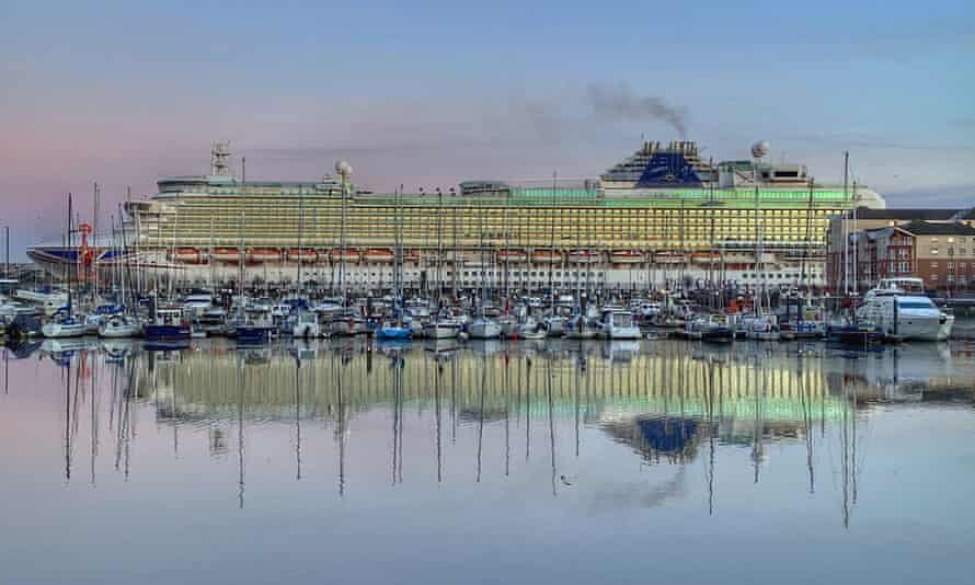 The P&O cruise ship Azura docked in the marina at North Shields, England.