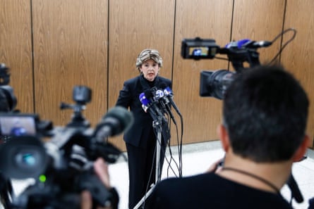 Attorney Gloria Allred speaks to members of the media after Weinstein was sentenced in Los Angeles, California, on 23 February.