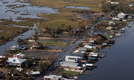 View of flood damaged buildings in Louisiana after Hurricane Ida.