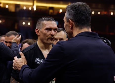 Wladimir Klitschko congratulates Oleksandr Usyk after his split-decision win over Tyson Fury.