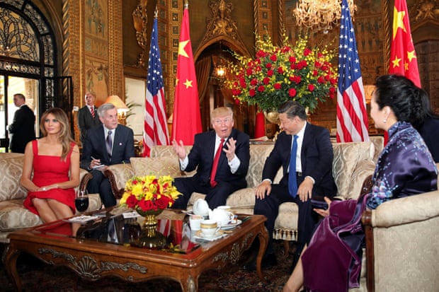 Trump and Melania Trump welcome Xi Jinping and Chinese First Lady Peng Liyuan at Mar-a-Lago.