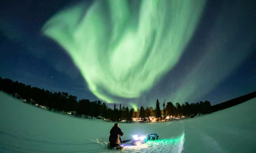 The aurora borealis, or northern lights, viewed at Torassieppi, Finland.