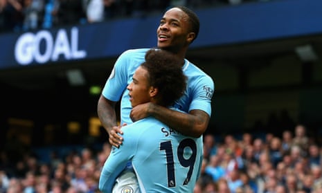 Raheem Sterling and Leroy Sané have collectively scored eight of Manchester City’s 22 Premier League goals so far.