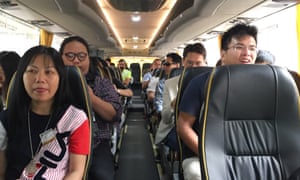 Passengers onboard one of the first cross-border coaches to travel over the HKZMB