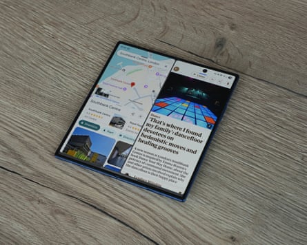 Two apps running in split screen on a Samsung Galaxy Z Fold 7.