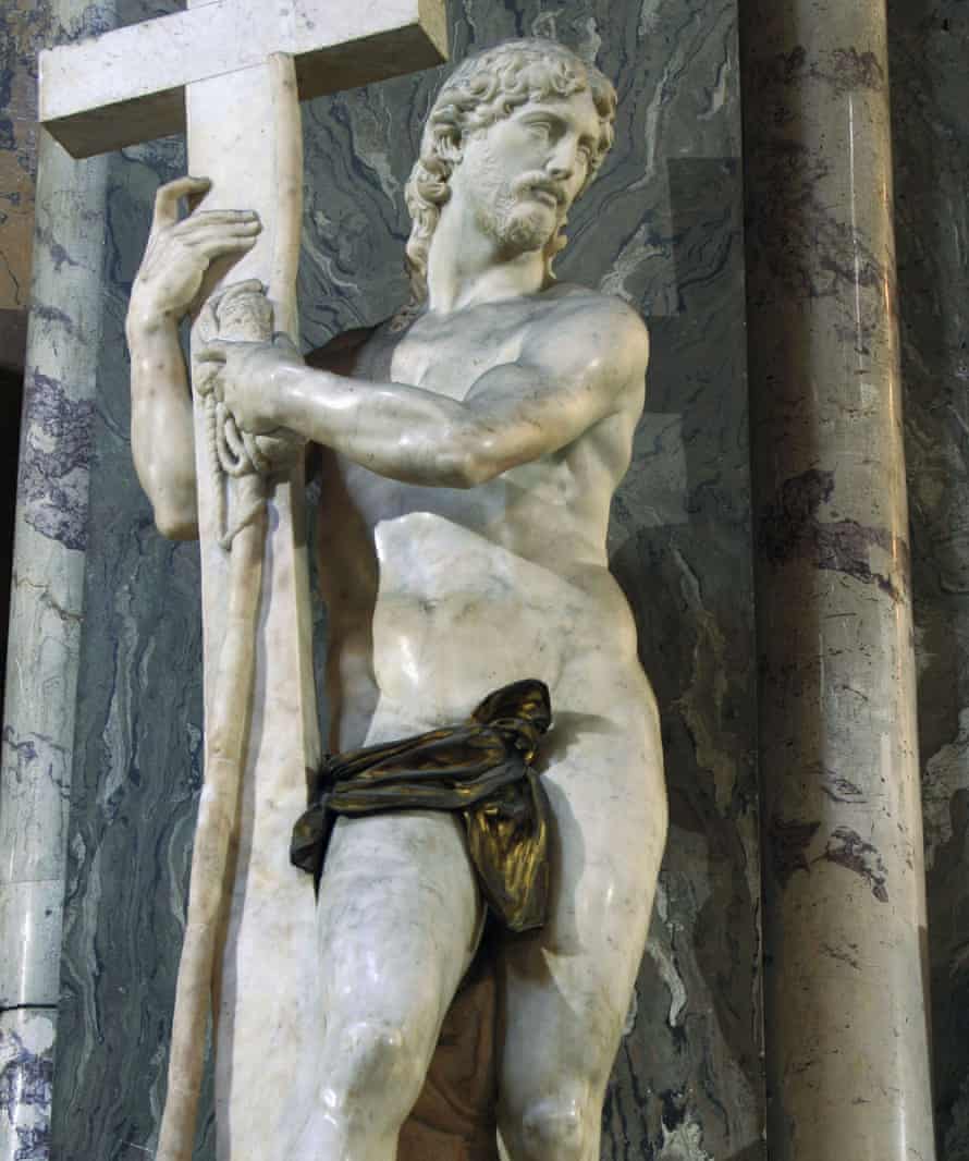 Michelangelo’s statue of the Risen Christ in Santa Maria sopra Minerva in Rome, with a loincloth added after Michelangelo’s death.