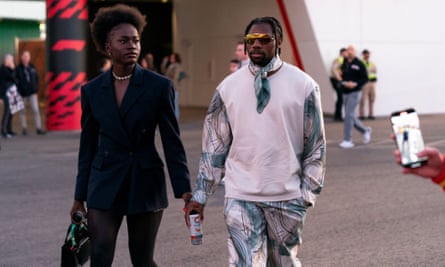 Noah Lyles and his partner, Jamaican Olympian Junelle Bromfield, at this year’s Las Vegas Grand Prix.
