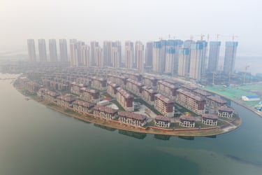 New homes and high rise buildings built on reclaimed land in eastern Tianjin
