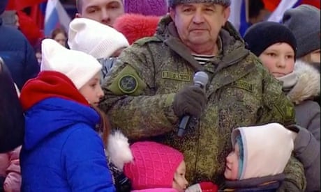 Children apparently from occupied Ukraine were paraded at a pro-Putin rally in Moscow in February.