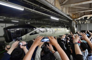 The sleeper train makes its debut at Ueno station in Tokyo for a four-day trip to north-eastern Japan