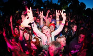 Crowd in front of the main stage at Larmer Tree Festival, uk.