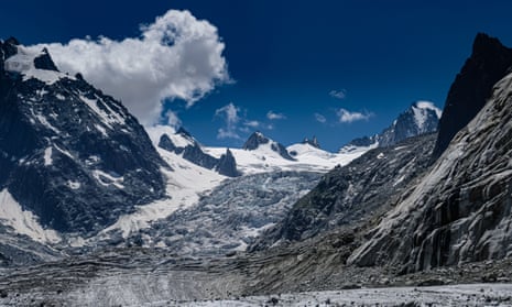 Signs of global warming on the Mer de Glace glacier in the French Alps.