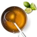 Felicity Cloake’s Bun Cha step 8. Reheat the dipping sauce, if you want to serve it warm, then stir in the lime juice.