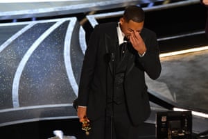 Will Smith in tears as he accepts the award for best actor for King Richard