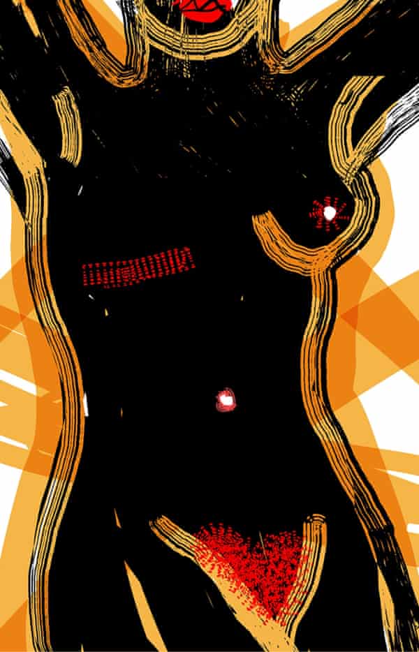An illustration of a woman’s naked torso after a mastectomy