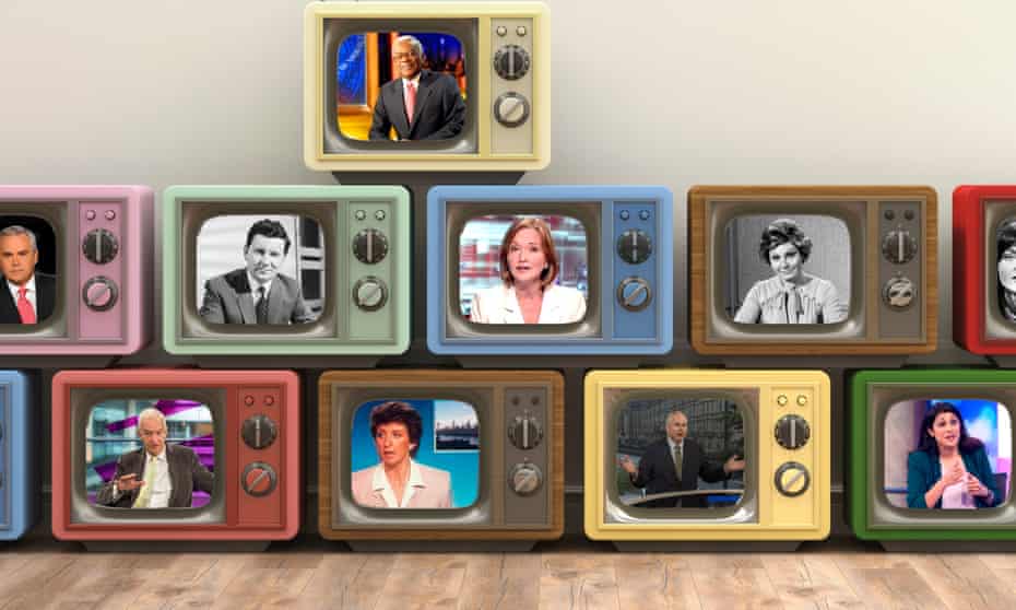 Clockwise from top: Trevor McDonald, Anna Ford, Angela Rippon, Anushka Asthana, Adam Boulton, Sue Lawley, Jon Snow, Huw Edwards and Richard Baker.