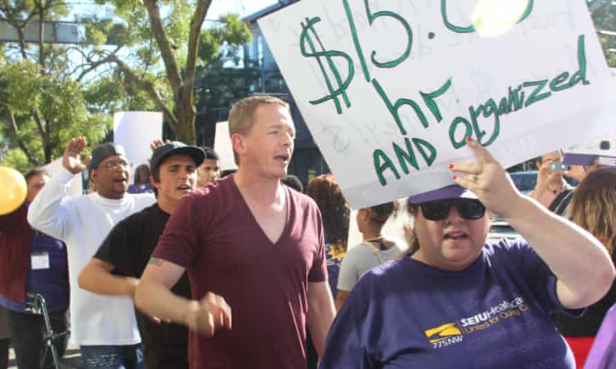 David Rolf at a minimum wage rally.