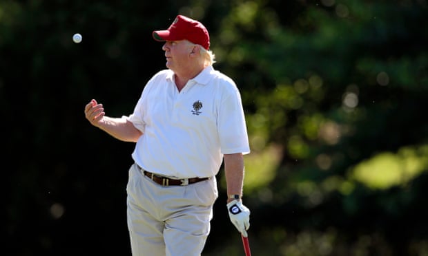 Donald Trump participates in a pro-am round of the AT&amp;T National golf tournament at Congressional Country Club.