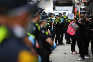 There was a heavy police presence in Melbourne for the rally.
